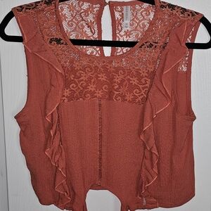 Xhilaration Coral Lace Ruffle Blouse